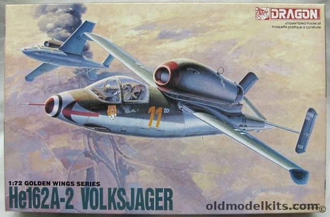 Dragon 1/72 Heinkel He-162A-2 Volksjager Salamander - 3/JG1 Oblt Emit Demuth's Aircraft or 2/JG1 - (He162 A-2), 5001 plastic model kit